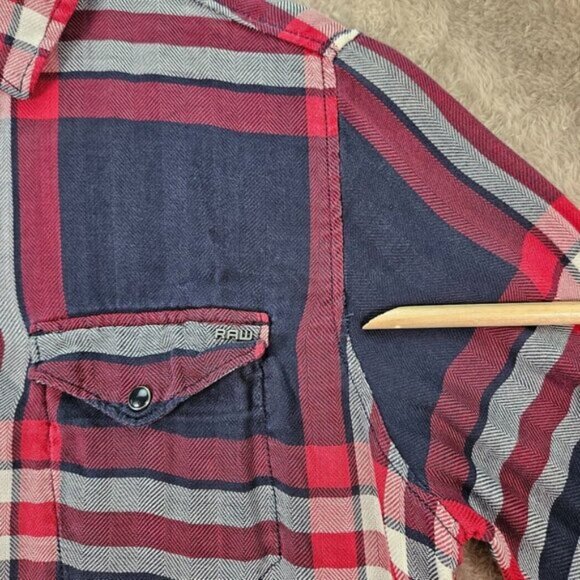 G-Star RAW Shirt Boyfriend Fit Tacoma Long Check Plaid Snap Button Womens Size S - Picture 4 of 11